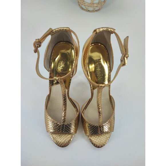Michael Kors Women's Brenna Metallic Gold High Heel Sandals Size 8M US - Picture 4 of 9